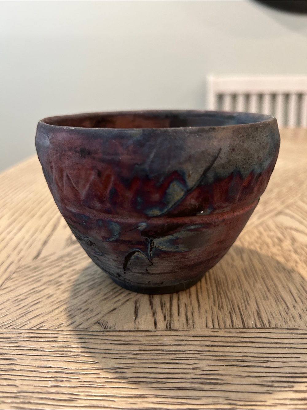 Handcrafted Ceramic Bowl - Deep Red and Blue